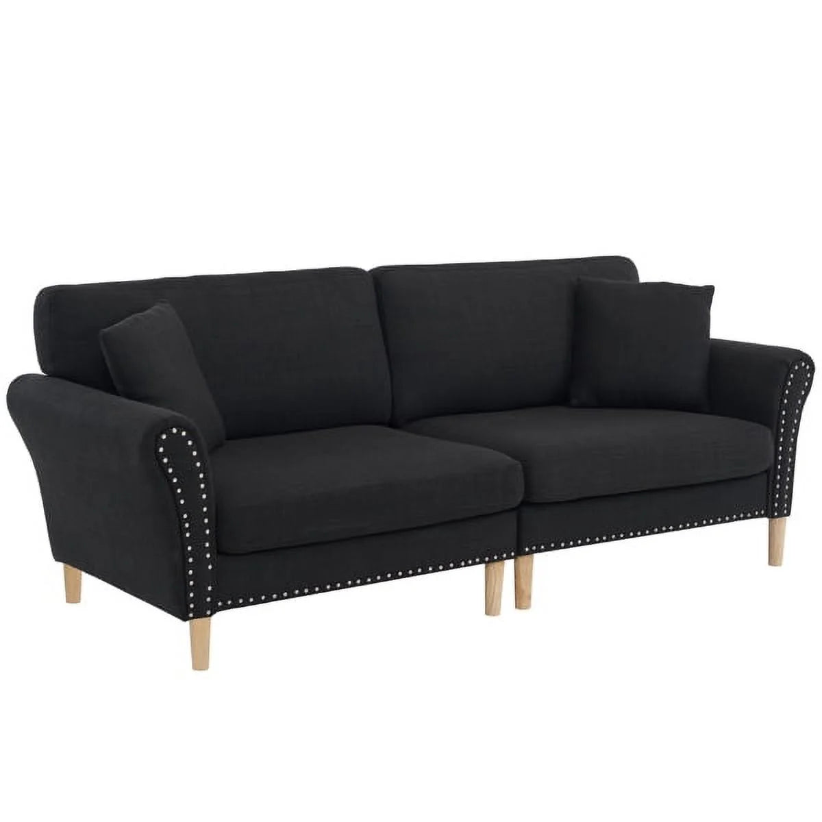 Black Upholstered 2-Seat Sofa with 2 Pillows Q381206