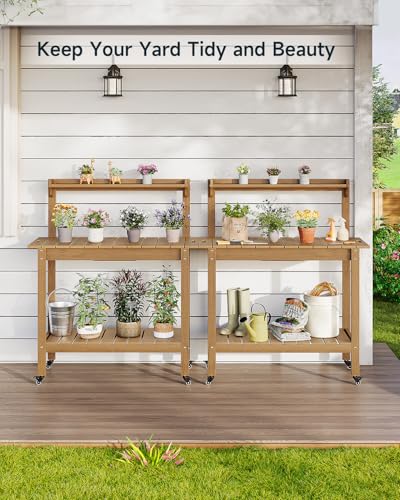 Outdoor Potting Bench with Sliding Tabletop, 4 Wheels, Removable Sink I986133