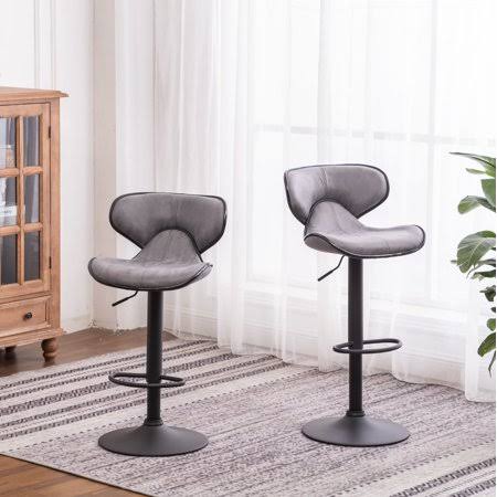 Weathered Gray Upholstery Adjustable Swivel Barstool Set of 2 A800