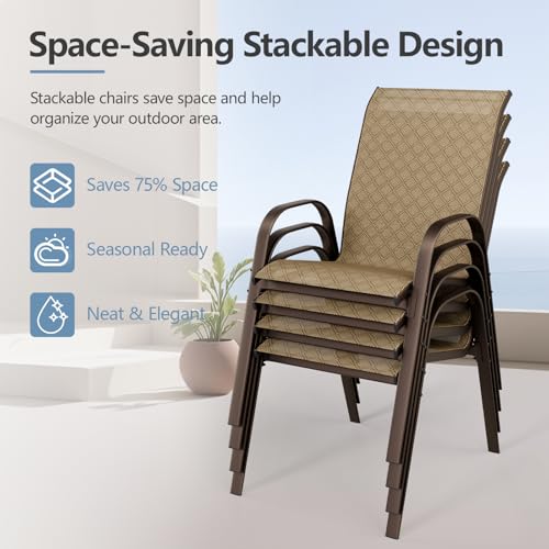 Beige Set of 4 Stackable Patio Dining Chairs with Metal Frame M9257