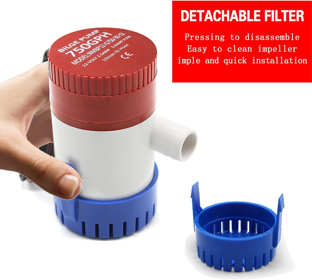 DC Submersible Bilge Water Pump 750 GPH 12V 3/4 inch Hose Outlet Q8324