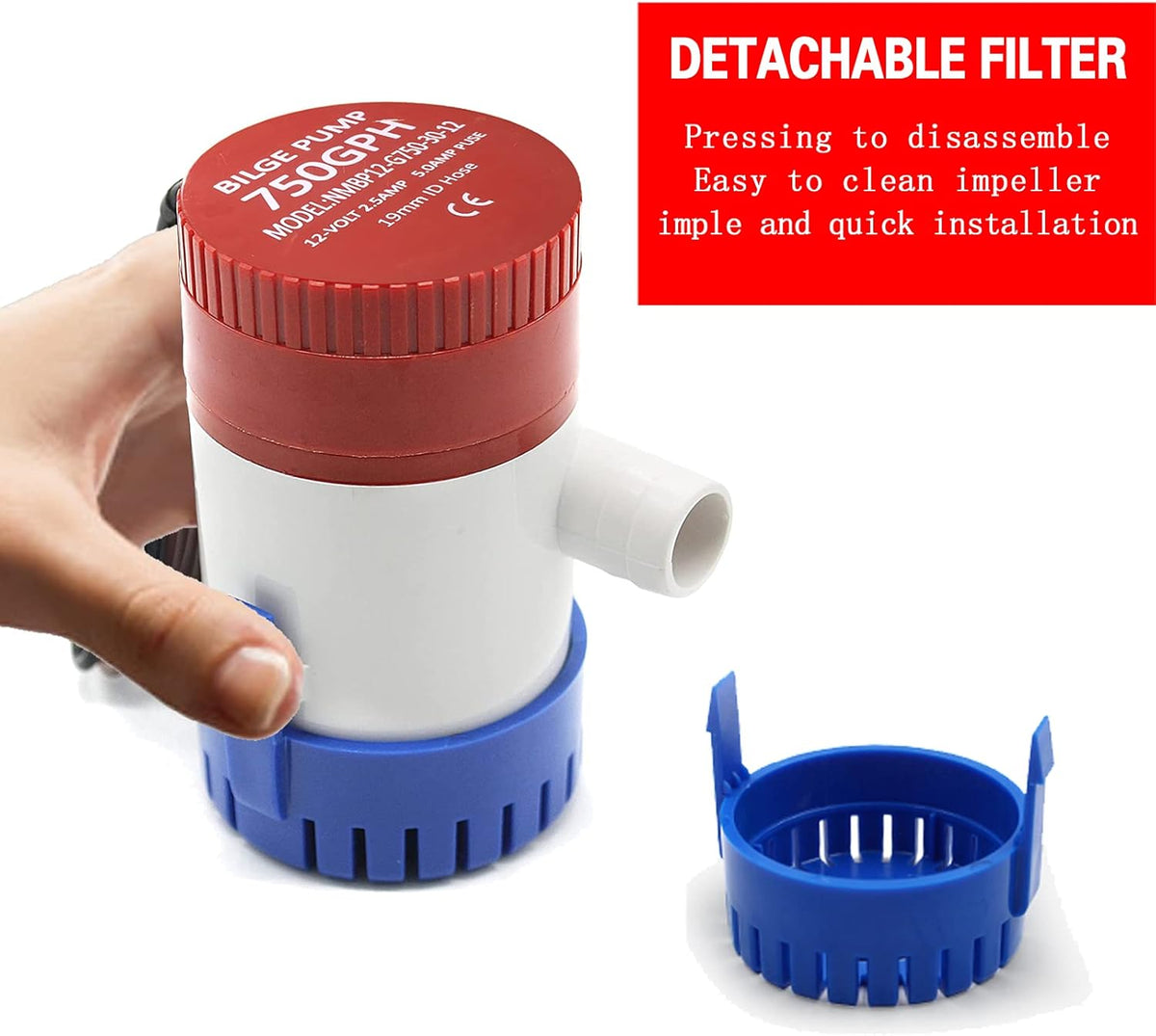 DC Submersible Bilge Water Pump 750 GPH 12V 3/4 inch Hose Outlet Q8324