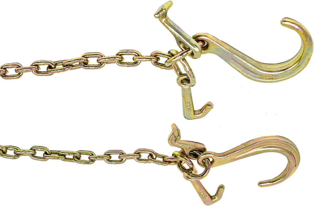 (2 Pack) 5/16'' x 3' G70 V-Chain Bridle with 8" Medium J Hooks, T-Hook & J-Hook with Grab Hooks 3' Legs 4700 lbs WLL V950822