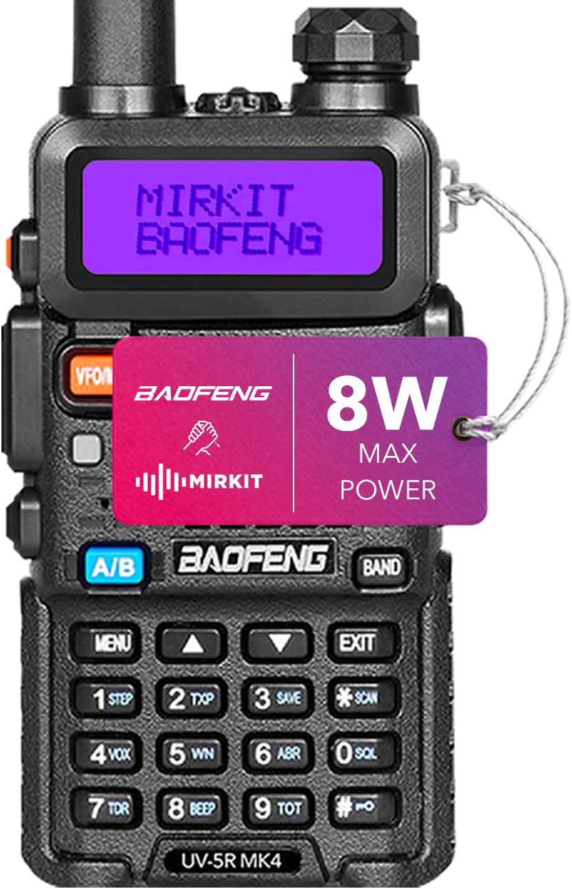 Baofeng Radio UV-5R MK4 8 Watt Max Power with 3800 mAh Handheld Mic Programming Cable and Software - Extra Pack B177