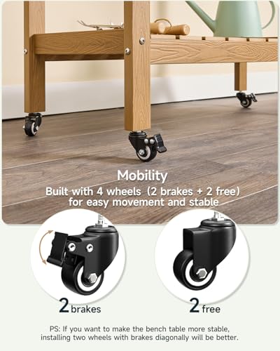 Outdoor Potting Bench with Sliding Tabletop, 4 Wheels, Removable Sink I986133
