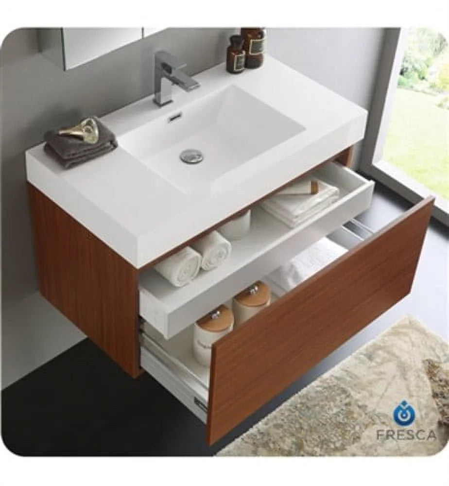 36" Teak Wall Hung Bathroom Vanity & Medicine Cabinet N855950