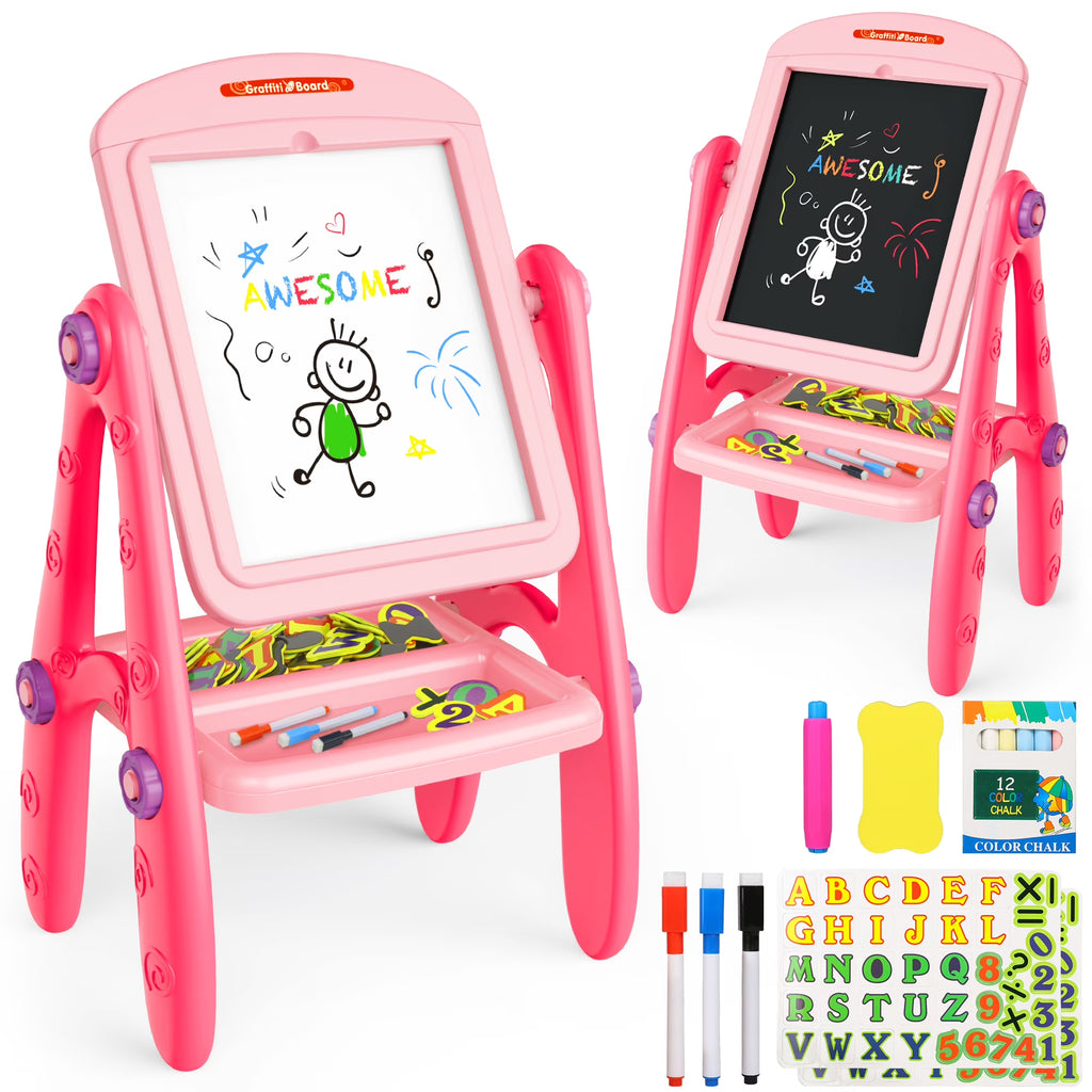 Pink Rotatable Double Sides Art Easel with Whiteboard & Chalkboard P886