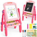 Pink Rotatable Double Sides Art Easel with Whiteboard & Chalkboard P886