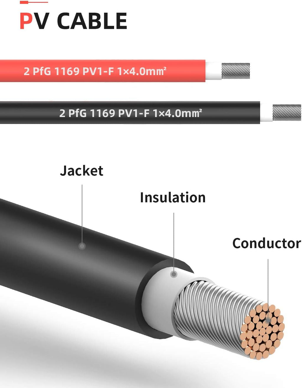 50 Feet 10AWG Solar Extension Cable with Female and Male Connector, Red and Black G41247