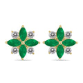 Emerald and Diamond Flower Earrings in 10K Yellow Gold K150