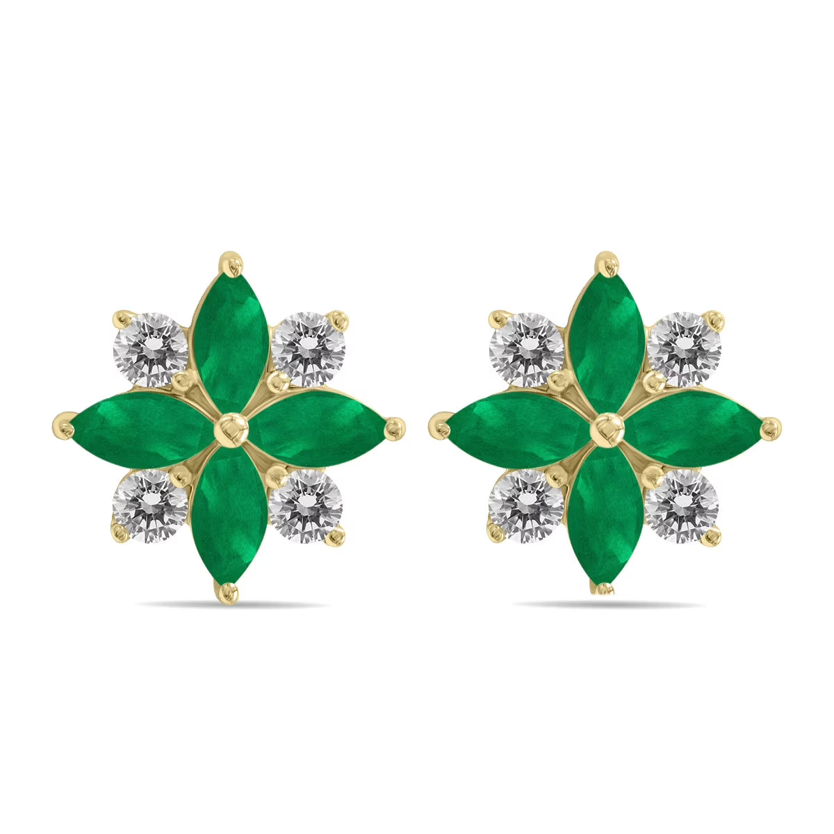 Emerald and Diamond Flower Earrings in 10K Yellow Gold K150