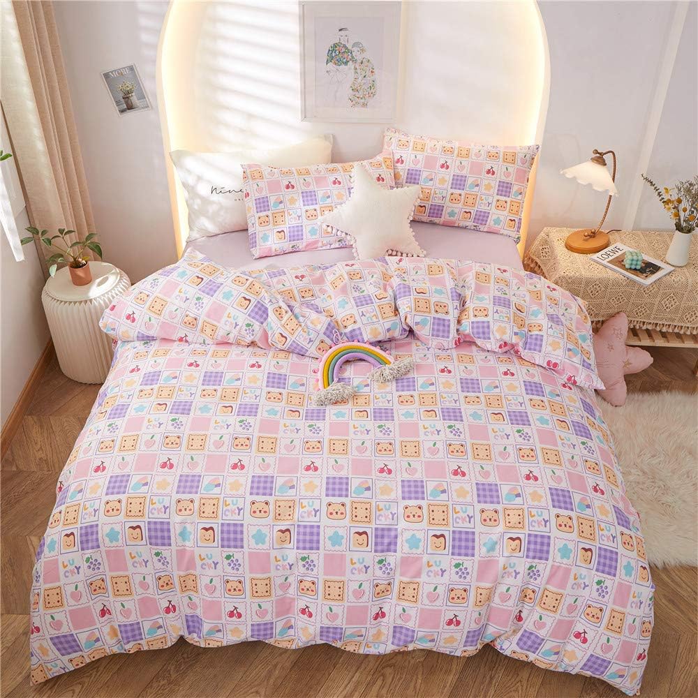 Rainbow Twin Cotton Duvet Cover with Zipper Ties, 1 Comforter Cover 2 Shams Z930