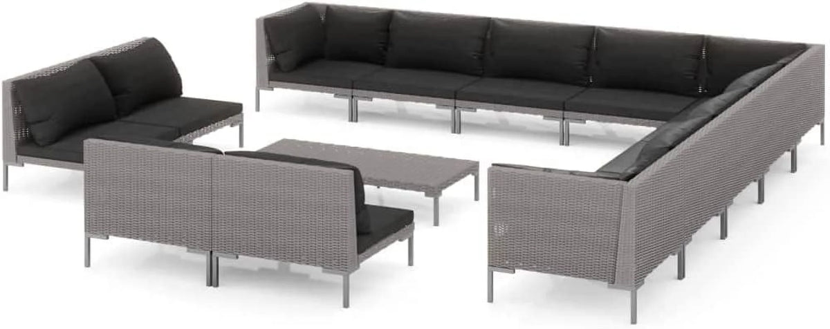 14 Piece Patio Lounge Set with Cushions Poly Rattan Dark Gray A102791