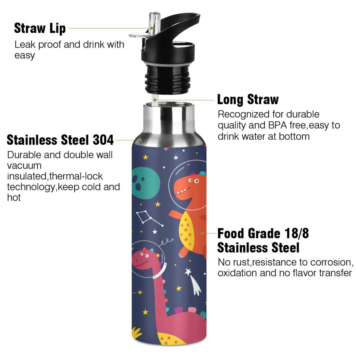 Stainless Steel Insulated Water Bottle with Straw Lid G50119