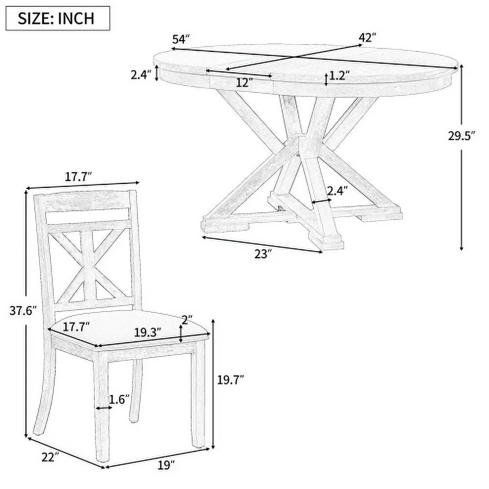 5-Piece Extendable Round Dining Table Set with 4 Upholstered Chairs U30440