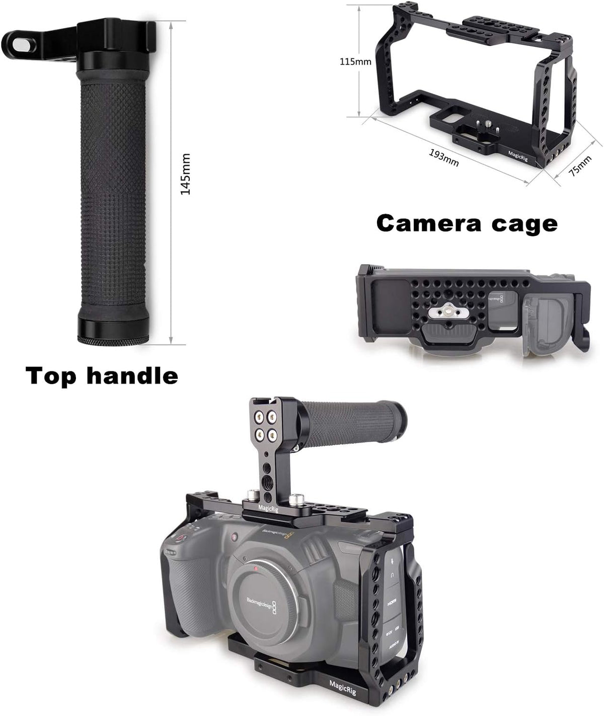 Camera Cage with NATO Handle for Blackmagic Design Pocket Cinema Camera 4K /6K E530799