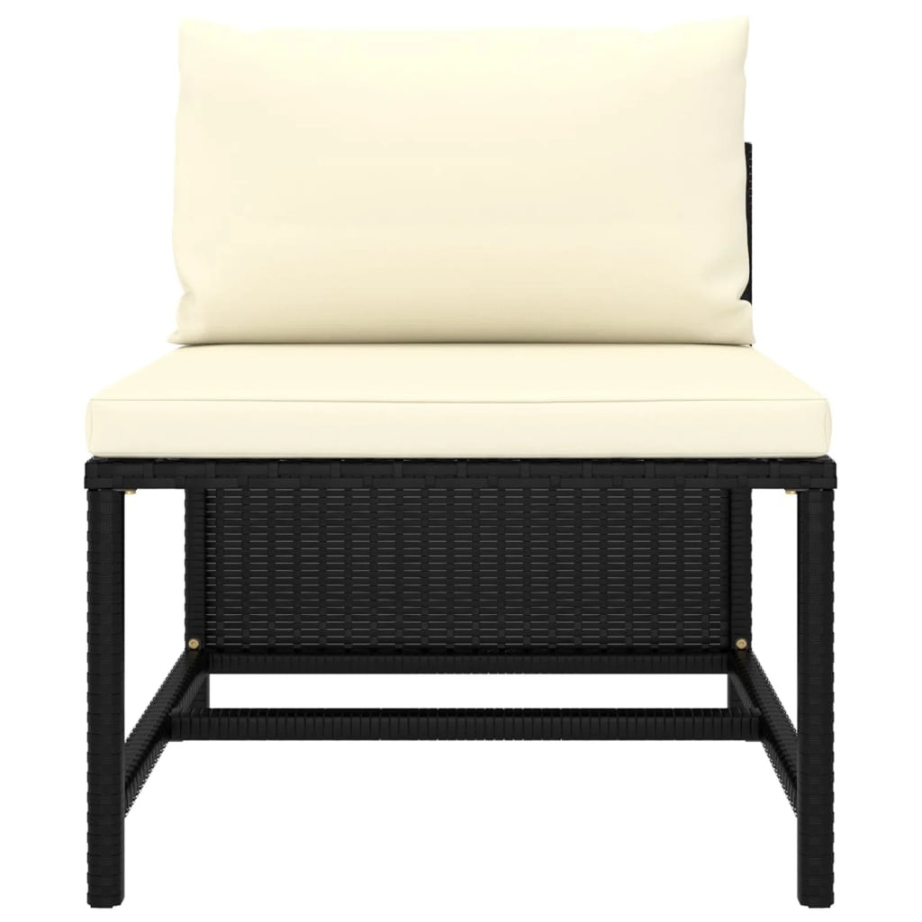3 Piece Black Poly Rattan Garden Sofa Set with White Cushions and Footrest K1525