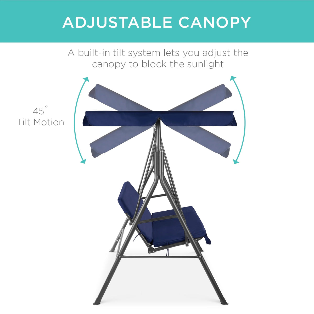 2-Person Convertible Canopy Swing Glider Lounge Chair with Removable Cushions Blue Z678900