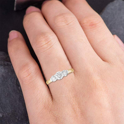 0.95 Carat Lab Grown Diamond 3 Stone Engagement Ring, 14K Solid Yellow Gold, Size 7 F7113