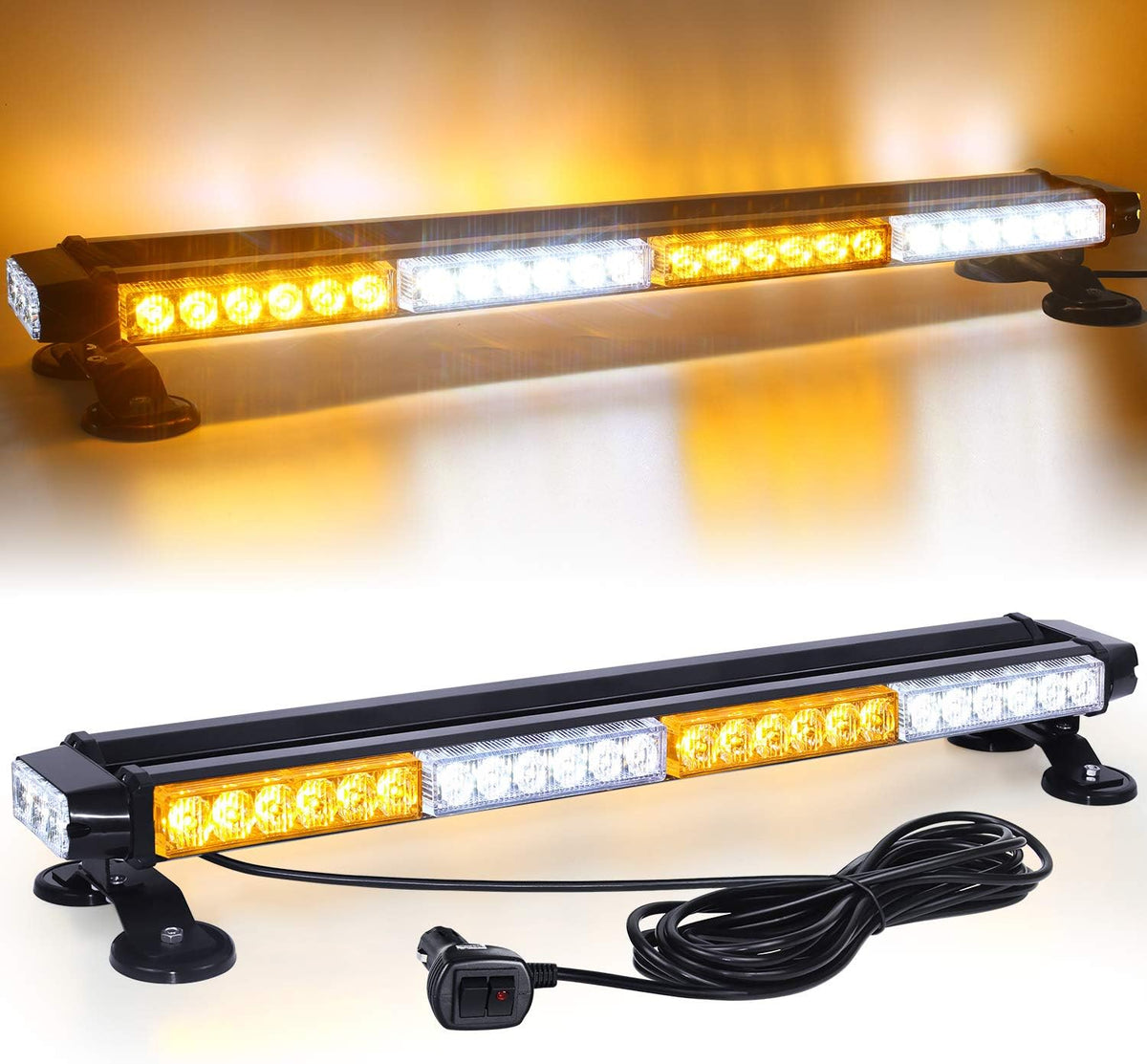 Amber White 26.5'' 54 LED Strobe Light Bar with Magnetic and 16 ft Cord V88107