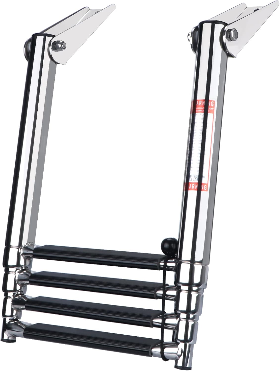 Telescopic 4 Step Stainless Steel Boat Ladder, 900 Pound Capacity, Pack of 2 W92283