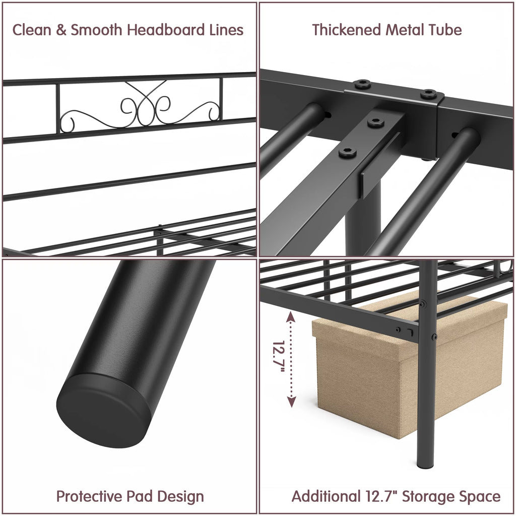Twin Size 4-Post Canopy Bed Frame Metal Platform with Headboard Footboard P1150