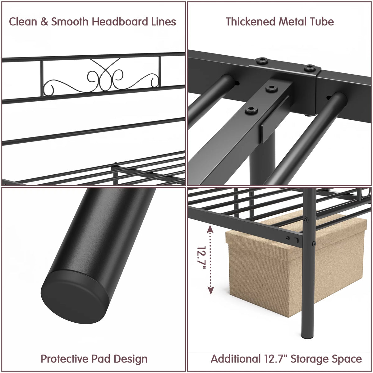 Twin Size 4-Post Canopy Bed Frame Metal Platform with Headboard Footboard P1150