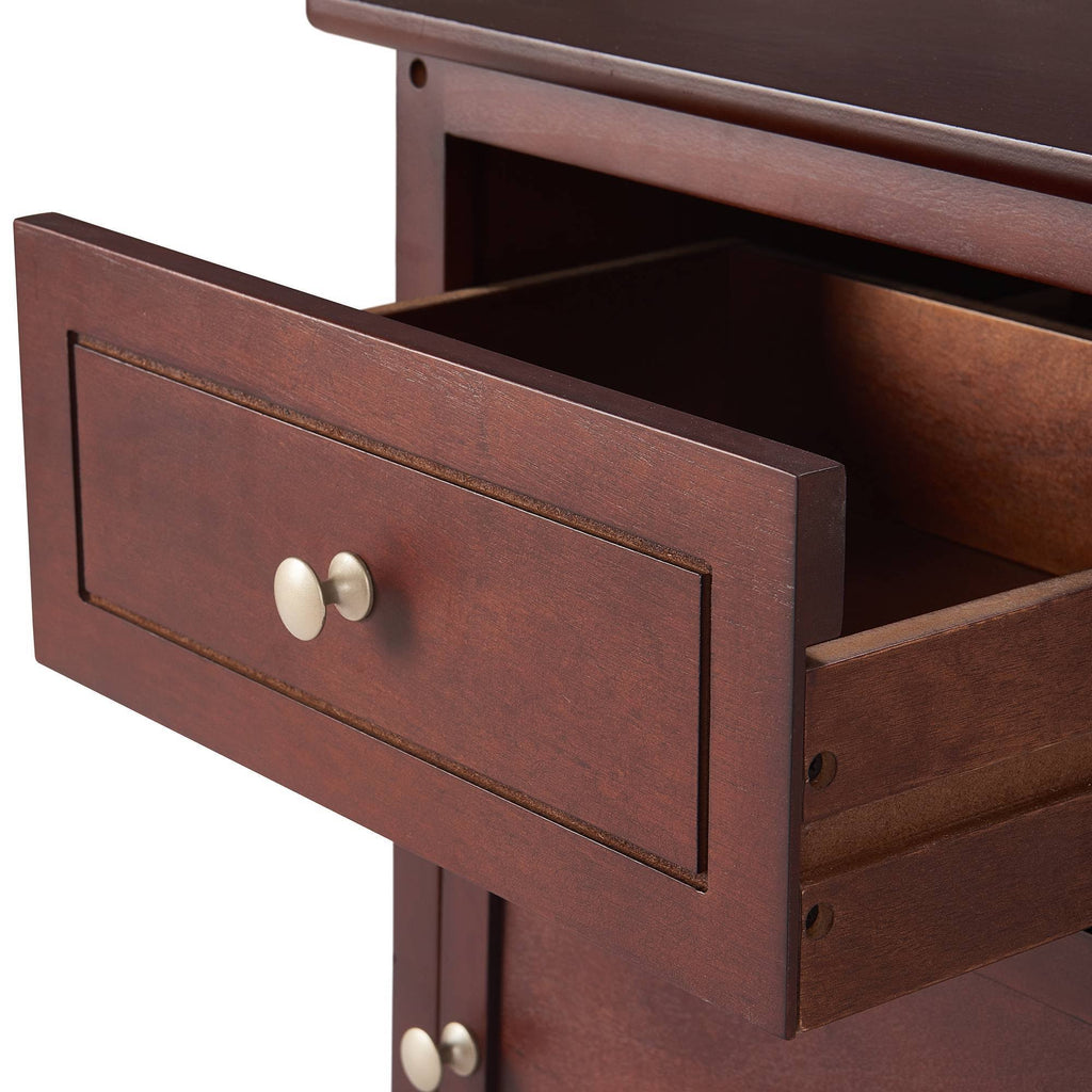 Walnut Side Table with Drawer and Storage Cabinet S182369
