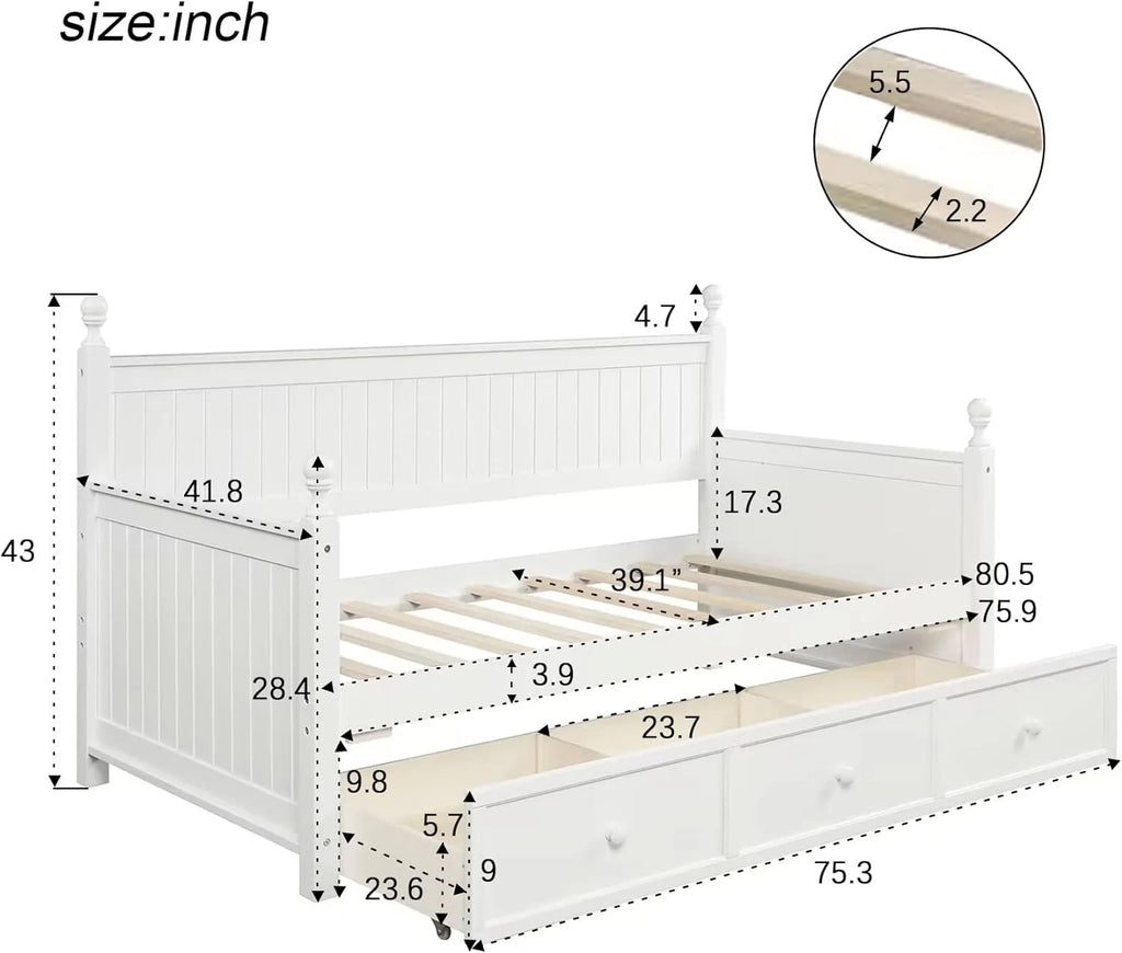 White Wood Daybed with Storage Drawers Z74053