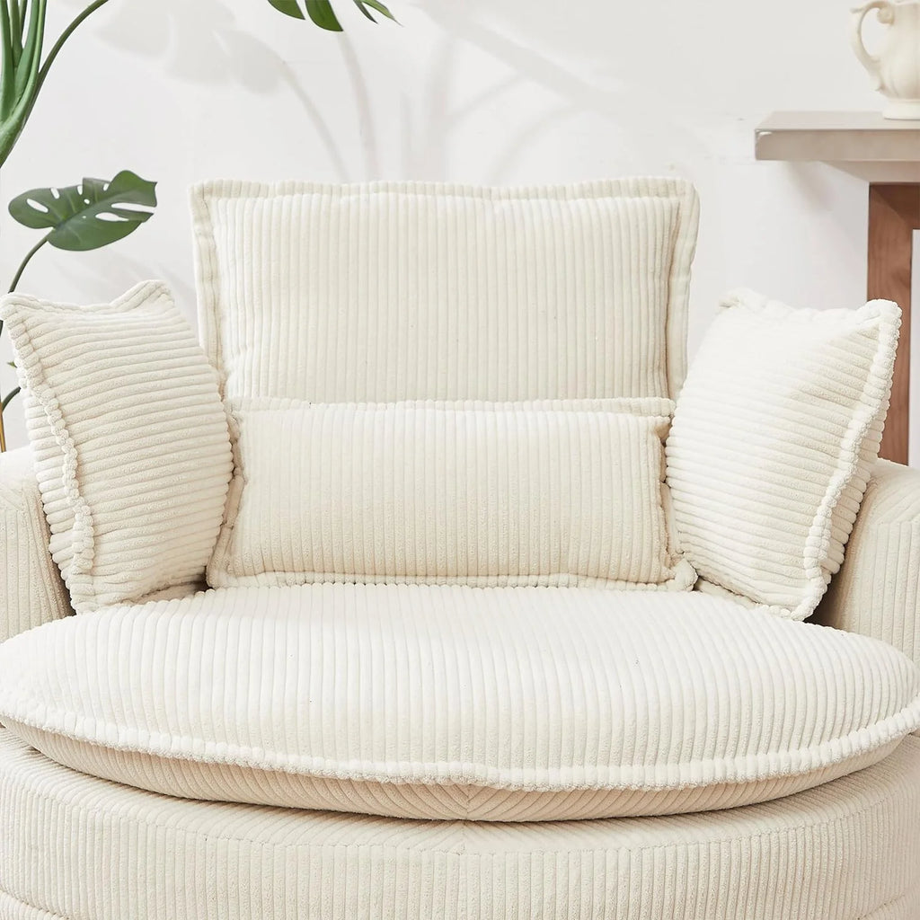 Beige Corduroy Tufted Swivel Accent Chair with Ottoman G2864