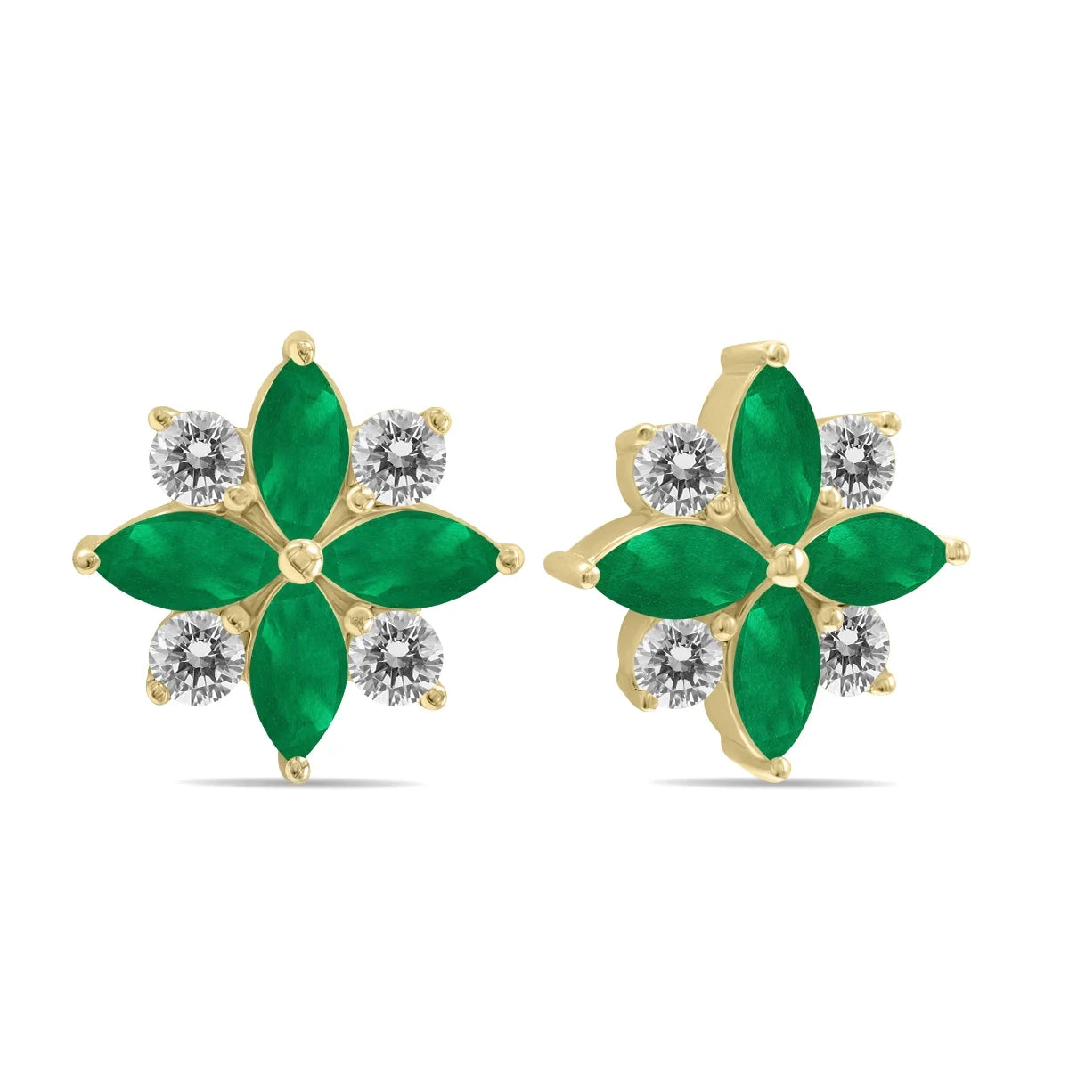 Emerald and Diamond Flower Earrings in 10K Yellow Gold K150
