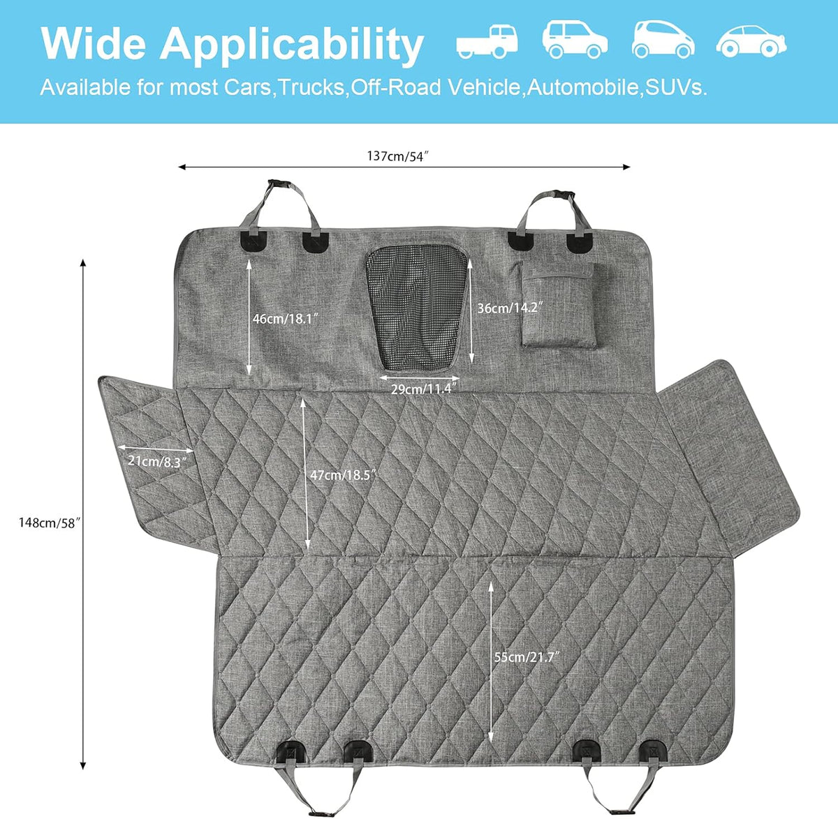 Gray Waterproof Dog Car Seat Cover with Mesh Window G20821