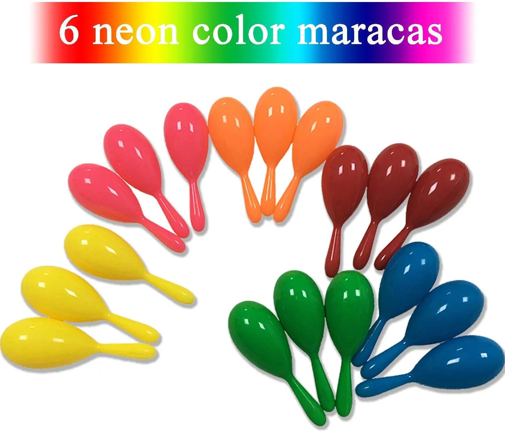24pcs Mini Plastic Maracas 6 Neon Colors B5888