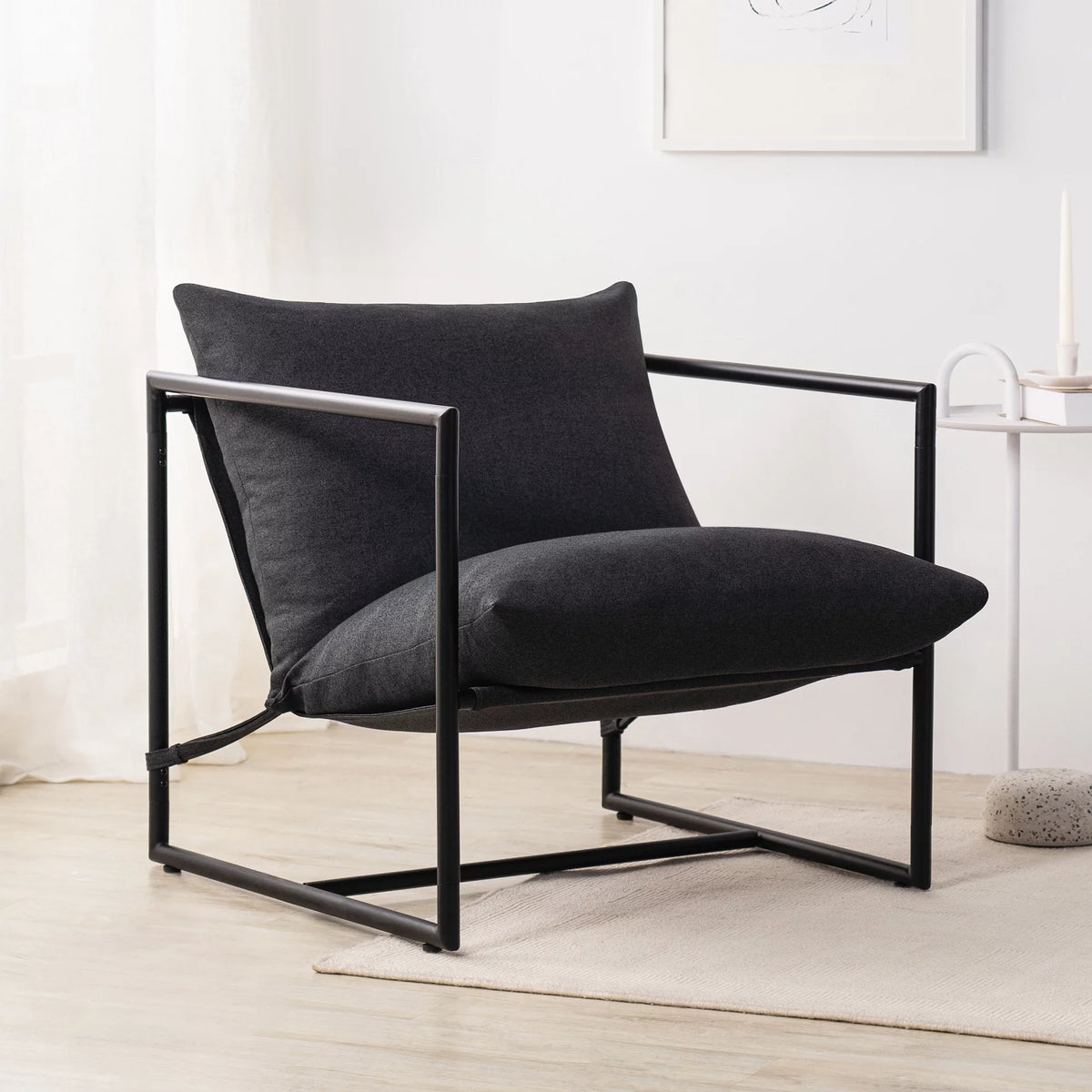 Oatmeal Metal Framed Sling Accent Chair B32536