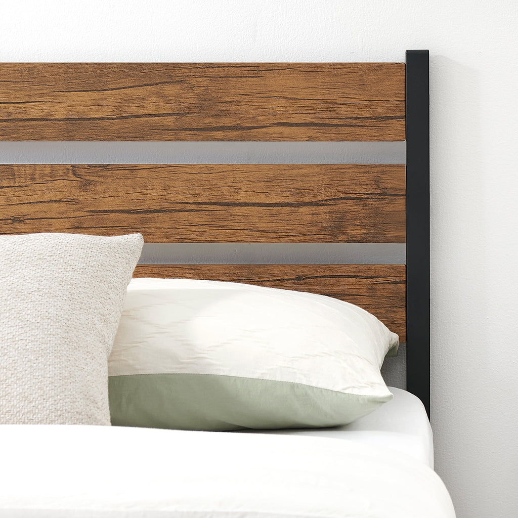 Full Bed Frame with Wood Headboard and Storage U4084