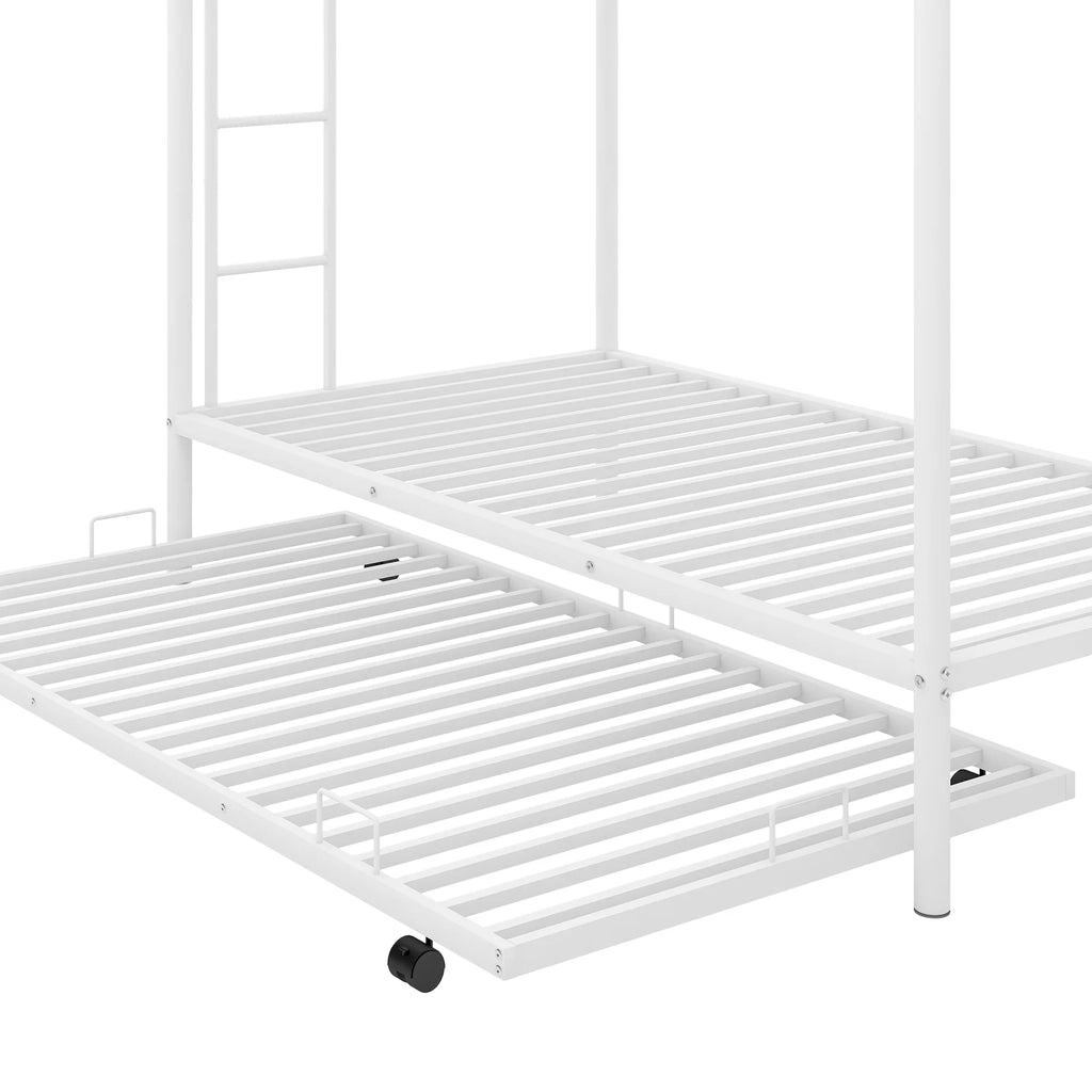 White Metal Twin over Twin Bunk Bed with Trundle P604