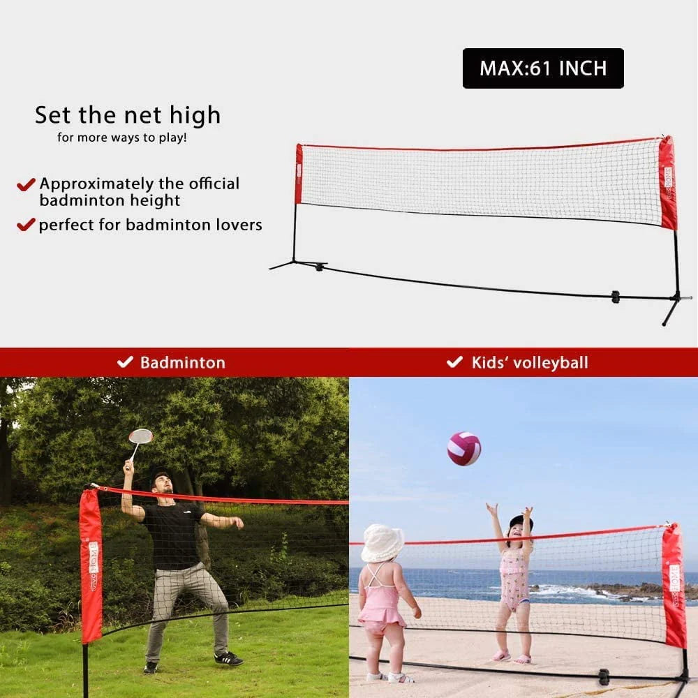 Adjustable Outdoor Badminton Net Set with Carry Bag T59385