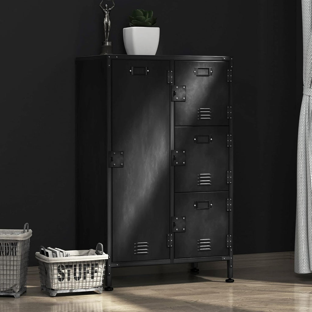 4 Door Lockable Black Metal Storage Cabinet with Shelves P1421