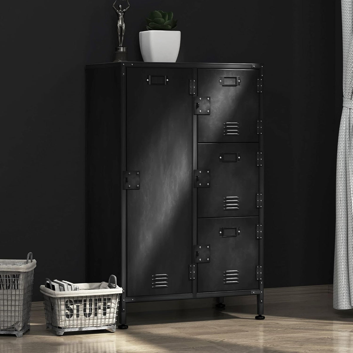 4 Door Lockable Black Metal Storage Cabinet with Shelves P1421