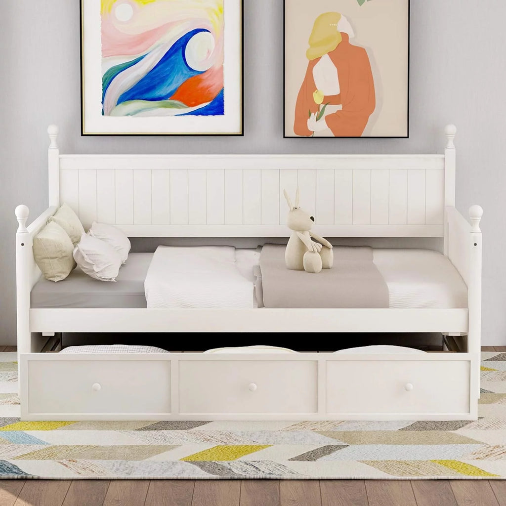 White Wood Daybed with Storage Drawers Z74053