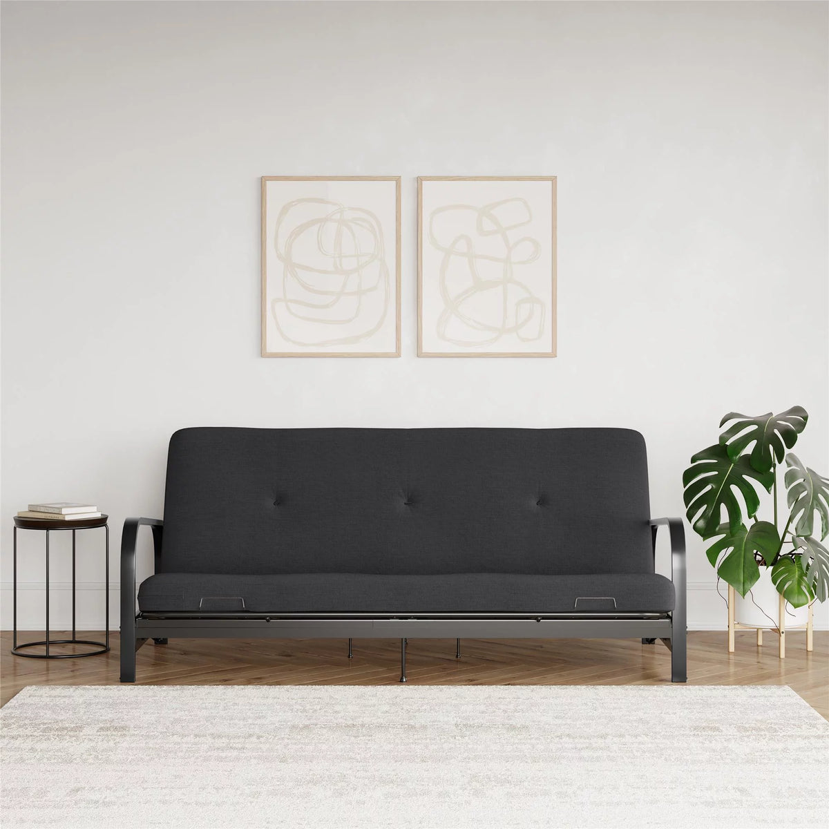 6-Inch Futon Mattress with Tufted Cover, Full, Black Linen H82564