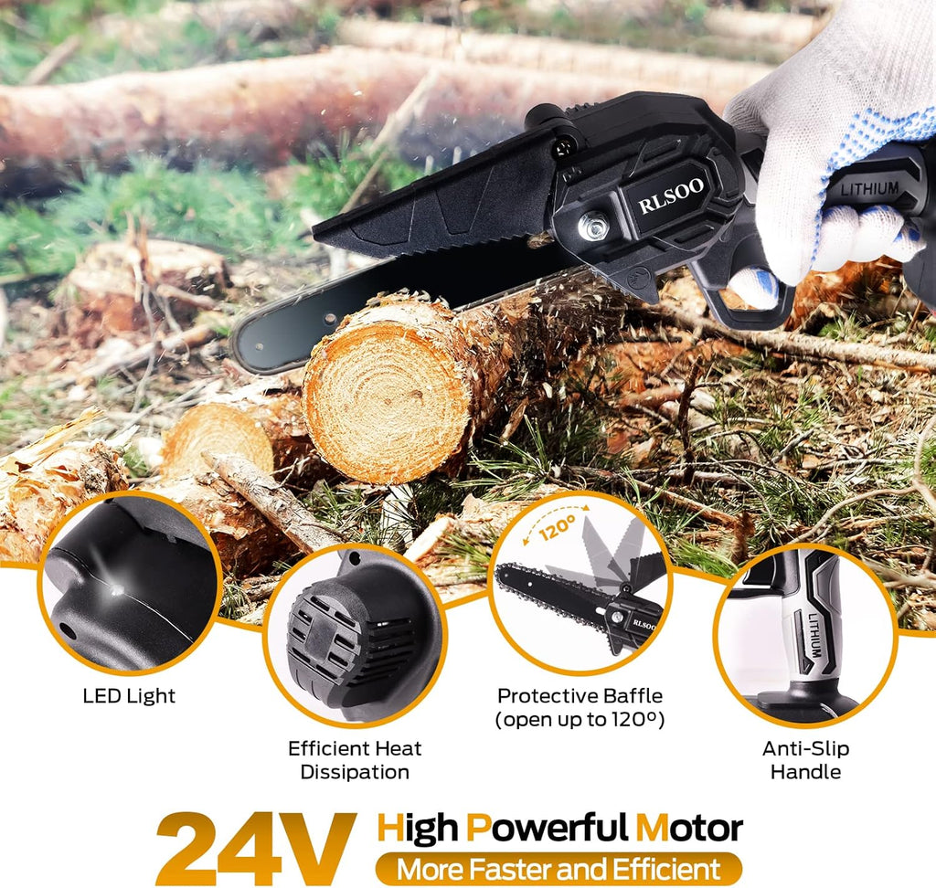 6 Inch 24V Cordless Mini Chainsaw with 2 Batteries and 2 Chains A5902