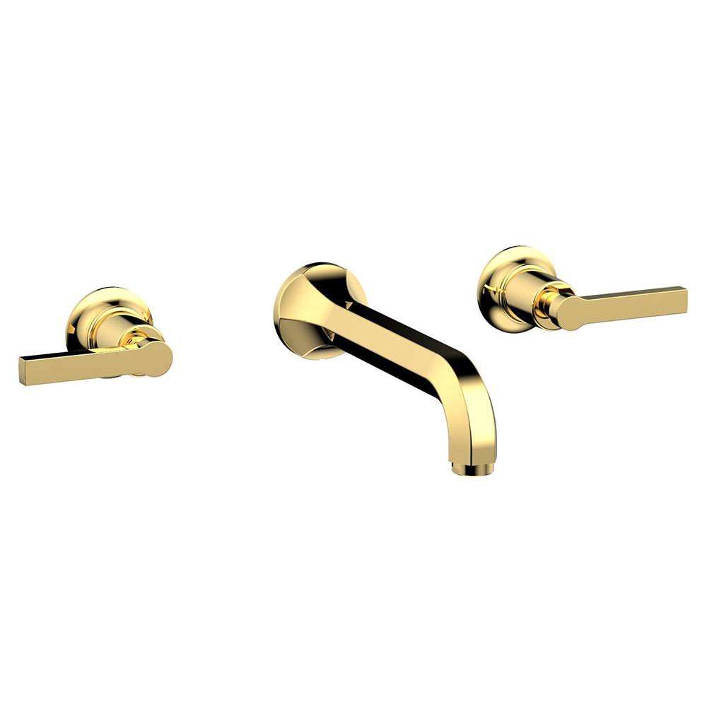 Polished Brass Double Lever Handle Wall Mount Bathroom Sink Faucet C4477