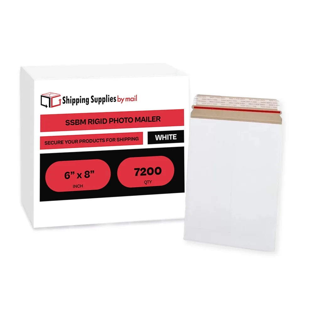 White Cardboard Rigid Mailers with Self Adhesive Seal, 6" x 8" J33396