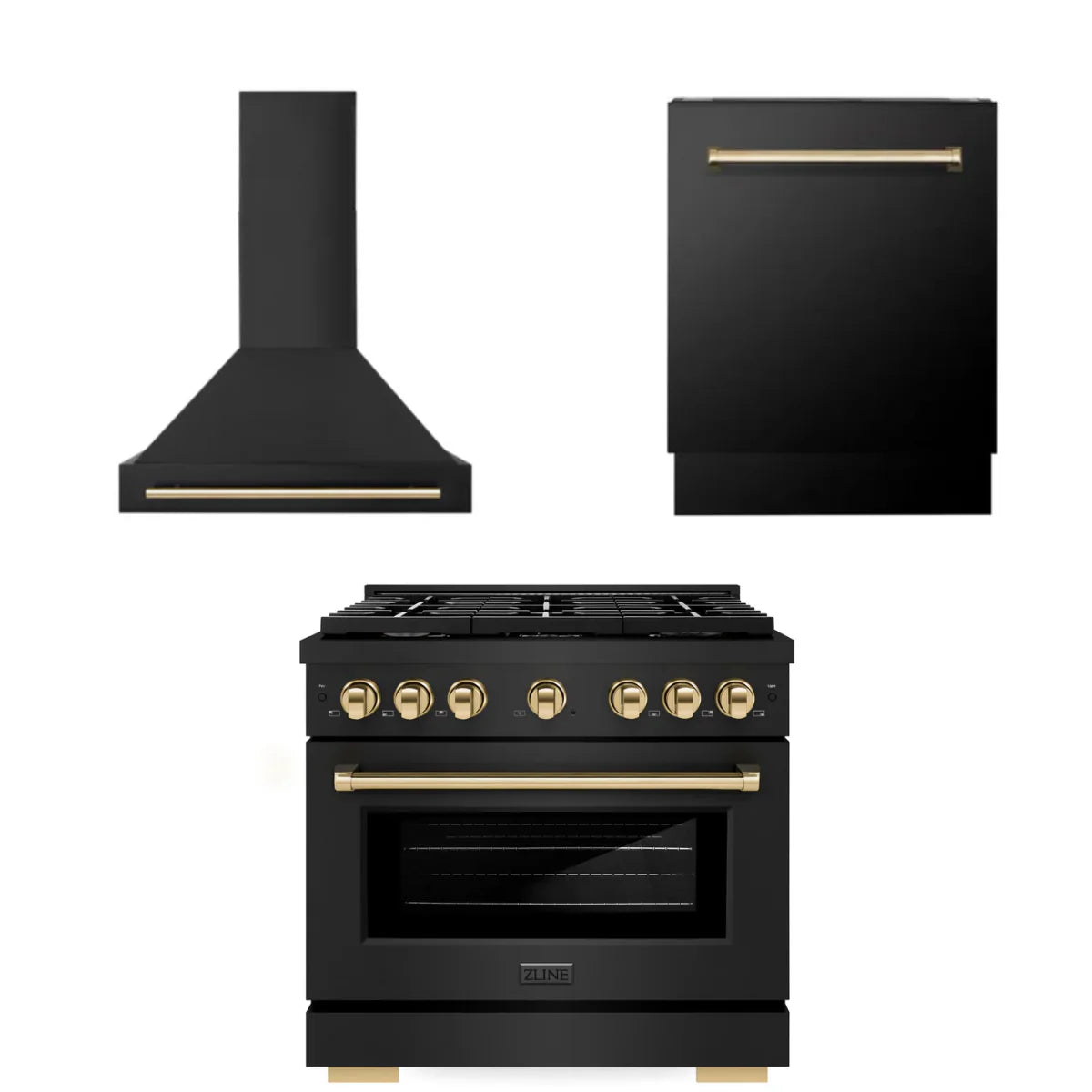 36 In. Gas Range, Range Hood, Dishwasher in Black Stainless Steel H5072