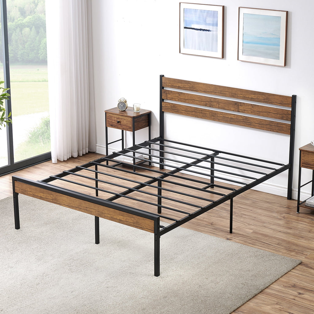 Full Bed Frame with Wood Headboard and Storage U4084