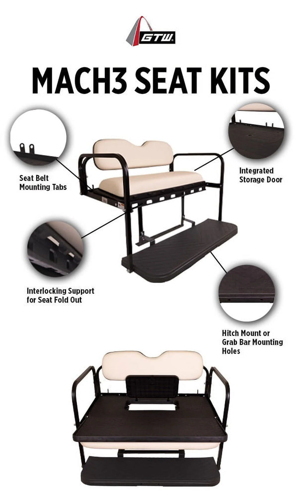 Black Rear Flip Seat for Club Car Golf Cart Y365