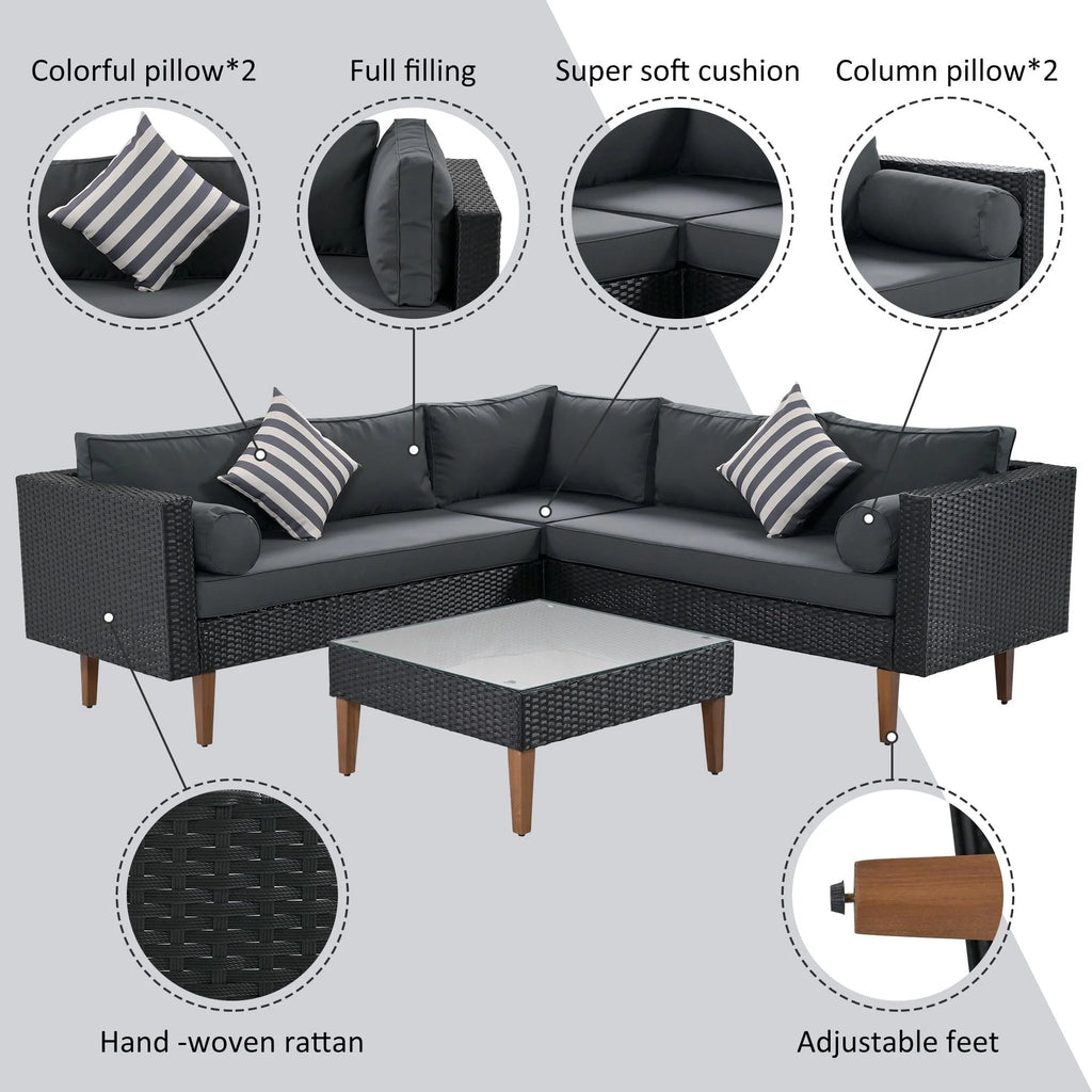 4 Pieces All-Weather Wicker Patio Sofa Set D273409