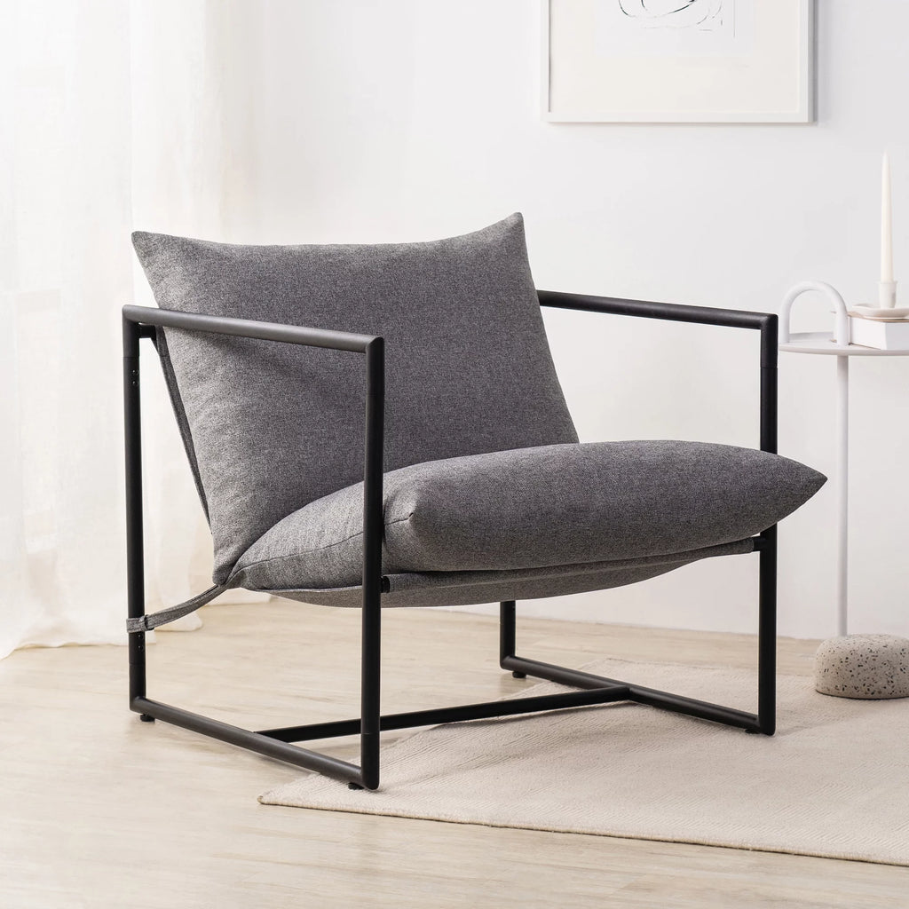 Oatmeal Metal Framed Sling Accent Chair B32536