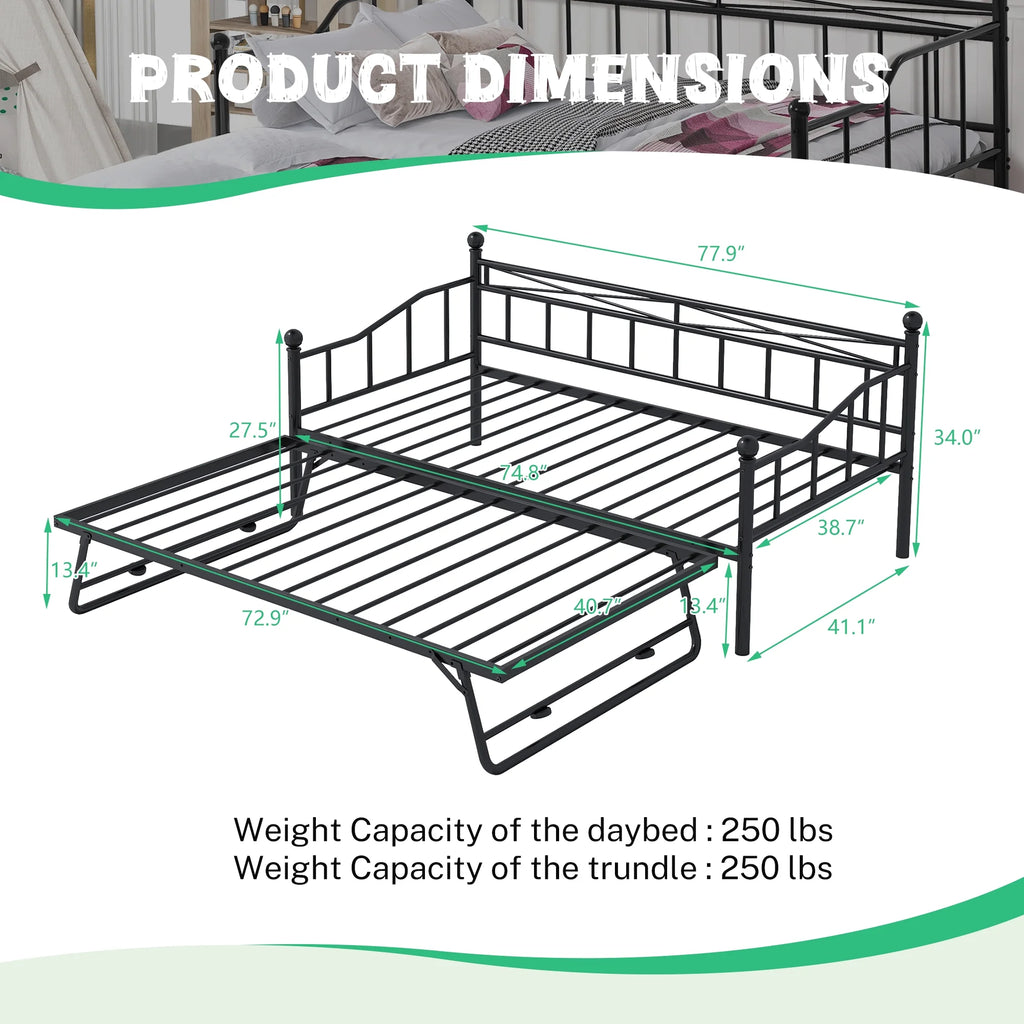 Black Twin Size Metal Daybed with Trundle J351377